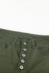 Plain High Waist Buttons Frayed Cropped Denim Jeans